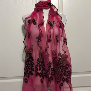 New fuchsia chiffon peacock wrap/shawl/scarf